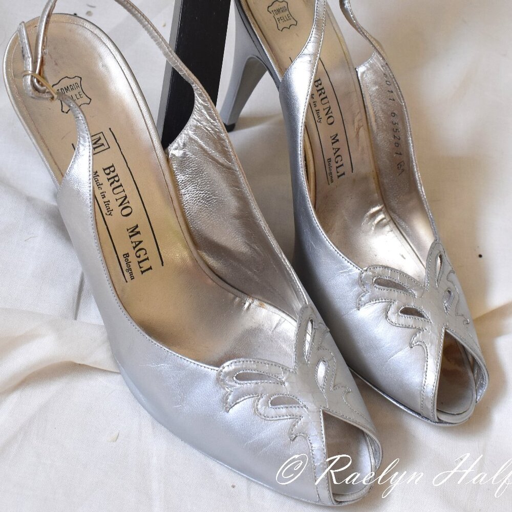 Designer Bruno Magli Italian Silver Heels